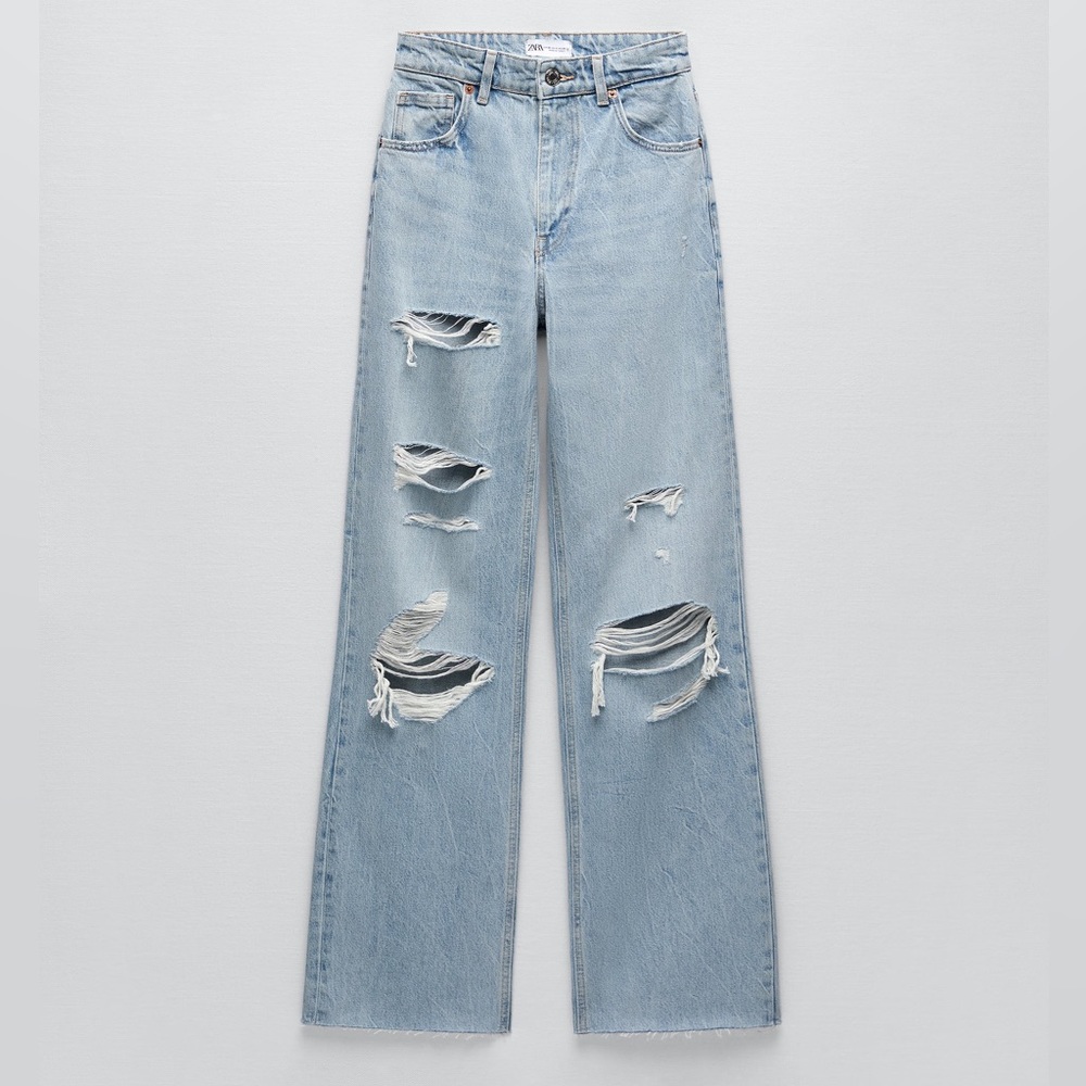 Zara Ripped Wide Leg Jeans - Picture 5 of 11